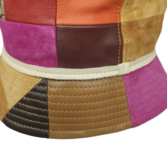 Vintage Y2k Coach Bucket Hat Wristlet Set Patchwork Wallet Purse Leather Suede - Picture 7 of 15